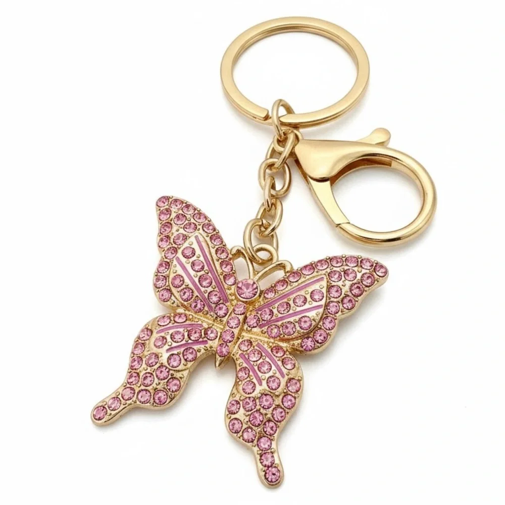 Butterfly Keychain Charm Gold and Pink NWT - Picture 4 of 14